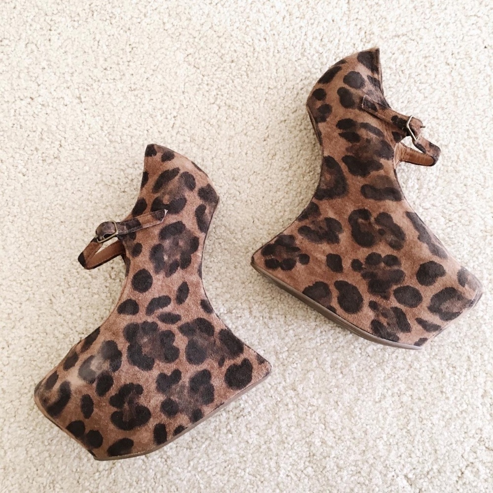 JEFFREY CAMPBELL 5 5.5 6 NightWalk Leopard Suede Heelless Platform Mary-Jane